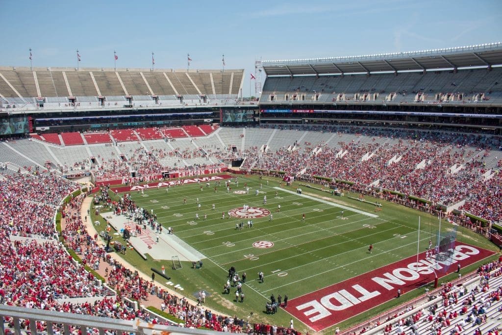View of Bryant-Denny Stadium in Tuscaloosa, Alabama, highlighting the city's appeal for real estate investment.
